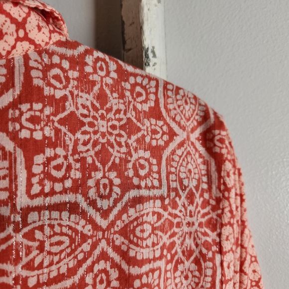 LOGO by Lori Goldstein button down top womens 1X metallic stripe mixed print - Picture 3 of 6